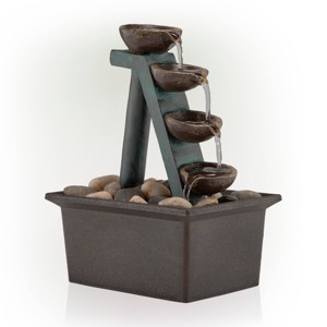 8" Resin 4-Tiered Step Tabletop Fountain Brown - Alpine Corporation - 1 of 4