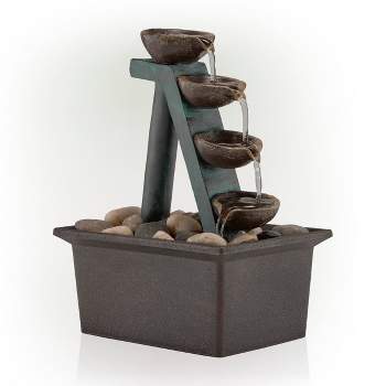 8" Resin 4-Tiered Step Tabletop Fountain Brown - Alpine Corporation