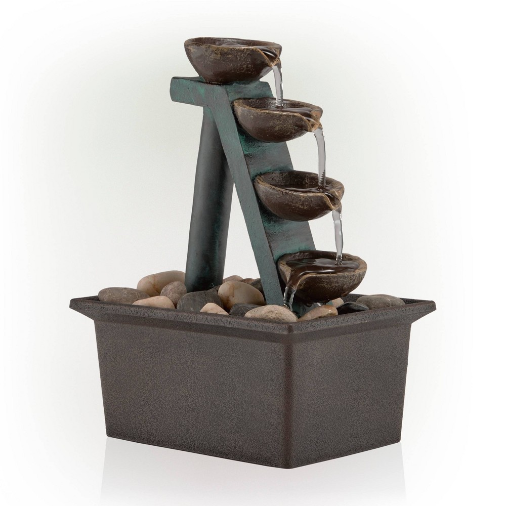 Photos - Fountain Pumps 8" Resin 4-Tiered Step Tabletop Fountain Brown - Alpine Corporation