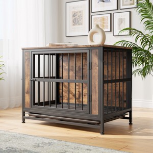 Wooden Dog Crate Furniture with Double Doors, Pull-Out Tray & Iron Frame, 27.5"/32.8"/38.9" Decorative Pet Kennel Table for Indoor Use-3irtyhousy - 1 of 4
