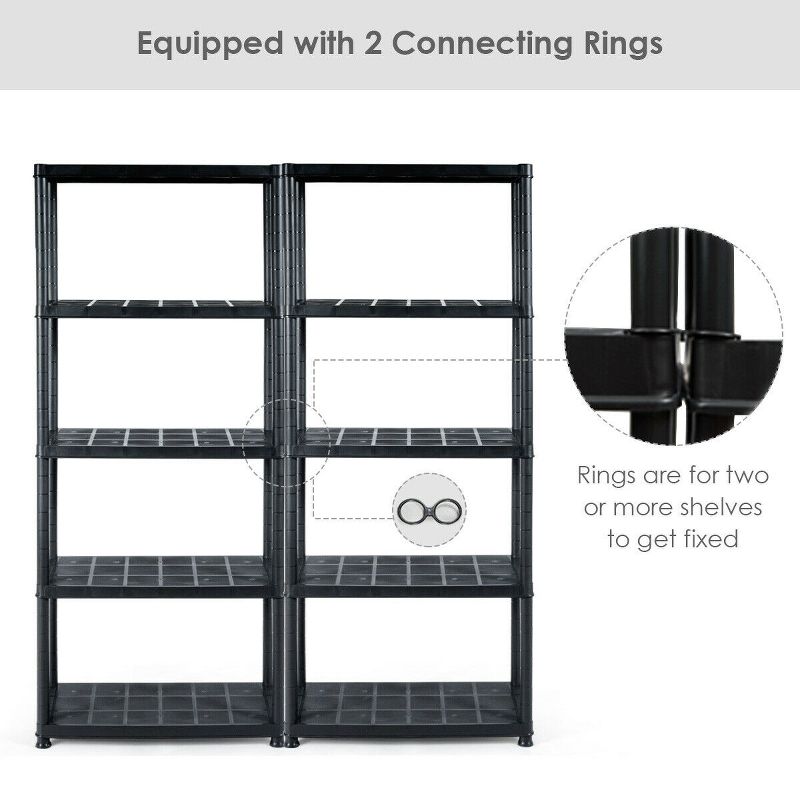 Tangkula 5 Tier Plastic Storage Shelves Multi-Use Free Standing Shelf Unit Heavy Duty Rack for Home Office Garage,28"XL X 15"W X 67"H,Black, 5 of 11