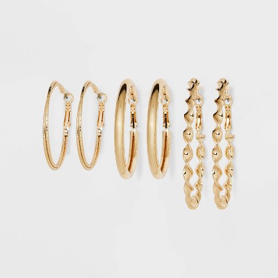 Mixed Snap Hoop Earring Set 3pc - Wild Fable™ Gold : Target