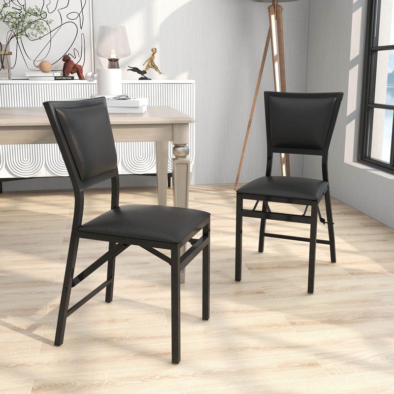 Costway Set of 2 Metal Folding Chair Dining Chairs Home Restaurant Furniture Portable Black, 5 of 9