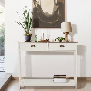 Captiva Designs Farmhouse Console Table with Shelf or Drawers, Narrow 2-Tier Entryway or Hallway Table, Ivory Finish - 1 of 4