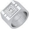 Steeltime Men's stainless steel and simulated diamonds rectangular ring - 2 of 4