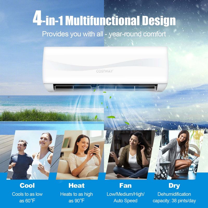 Costway 9000 BTU Split Air Conditioner & Heater Wall Mount AC Unit with Remote Control, 3 of 10