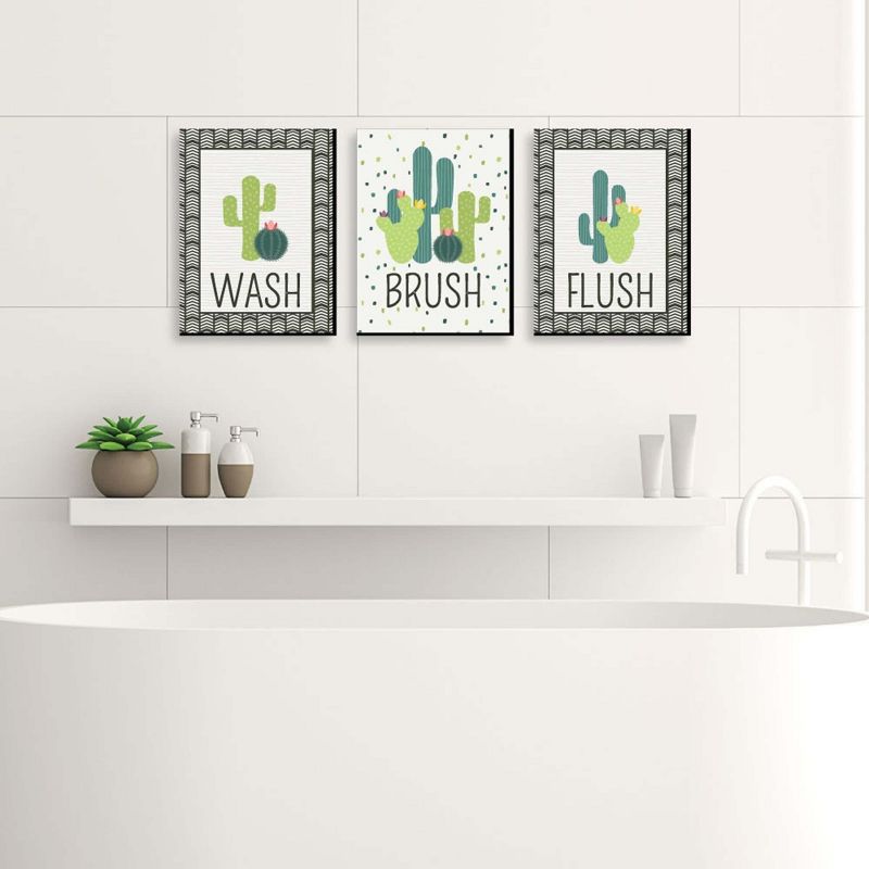 Big Dot of Happiness Prickly Cactus - Kids Bathroom Rules Wall Art - 7.5 x 10 inches - Set of 3 Signs - Wash, Brush, Flush, 3 of 9