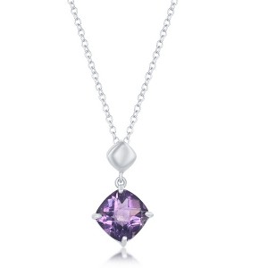 Simona Sterling Silver Four-Prong Cushion-Cut Square GEM Necklace - Amethyst - Purple - 18+2 Inch - 1 of 2