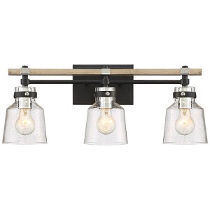 Possini Euro Design Broadway Modern Industrial Wall Light Black Faux Wood Hardwire 23" 3-Light Fixture Clear Seedy Glass for Bedroom Bathroom Vanity - 1 of 4