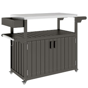 Outdoor Bar Cart with Storage, Stainless Steel Outdoor Bar Table Top, Wheeled HDPE Kitchen Island for Food Prep - 1 of 4