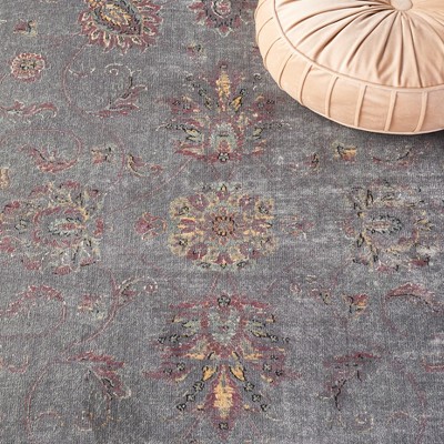 Vintage Grey and Multicolor Hand-Knotted Viscose Area Rug