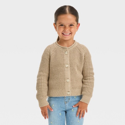 Toddler Girls Crop Waffle Stitch Cardigan Cat Jack Brown 5t Target