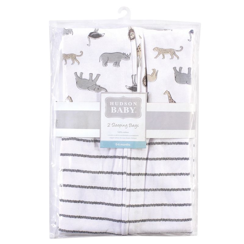 Hudson Baby Infant Cotton Sleeveless Wearable Sleeping Bag, Sack, Blanket, Modern Neutral Safari, 3 of 4