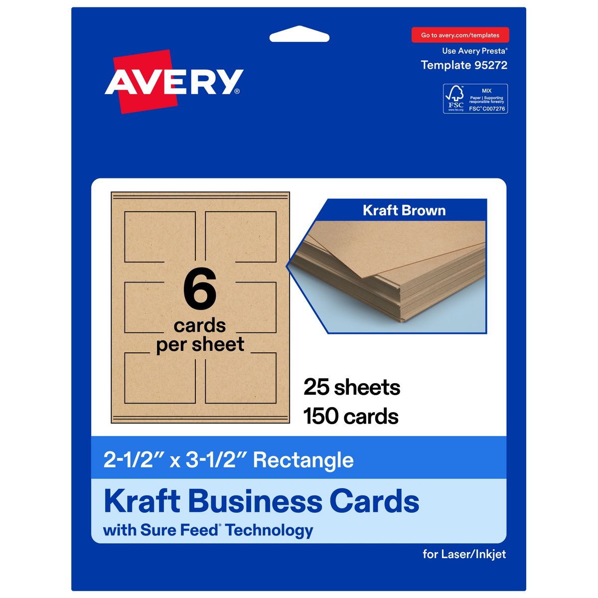 Avery 2-1/2" x 3-1/2" Rectangle, Kraft Brown Business Cards