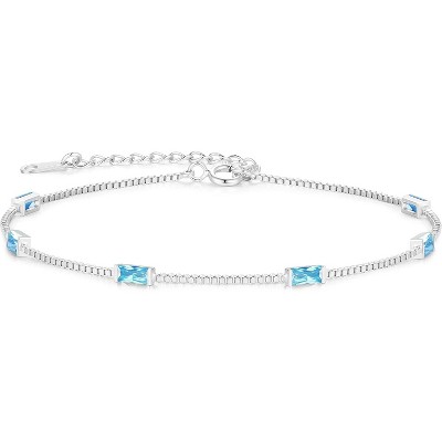 Dainty Sterling Silver Birthstone Bracelet, Simple Charm Link Jewelry, Birthday Anniversary Christmas Gift for Women