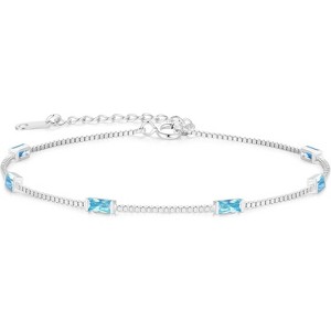 Dainty Sterling Silver Birthstone Bracelet, Simple Charm Link Jewelry, Birthday Anniversary Christmas Gift for Women - 1 of 4