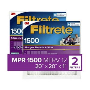 Filtrete 20x20x1 2pk Allergen Bacteria and Virus Air Filter 1500 MPR: Electrostatic Furnace Filter, MERV 12, Captures Dust & Pollen - 1 of 4