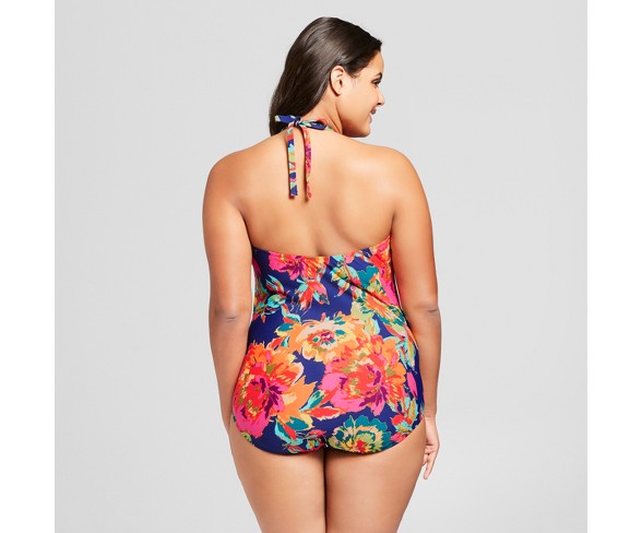 Sea Angel Women's Plus Size Floral Lace Halter One Piece Swimsuit - 2X
