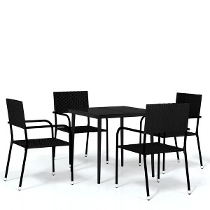 vidaXL Garden Dining Set Black PE Rattan, Powder-Coated Steel, Glass - 31.5" Table Length Black 4 - 1 of 4