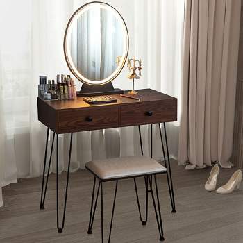 Costway Vanity Makeup Dressing Table W/ 3 Lighting Modes Mirror Touch Switch Rustic\Coffee