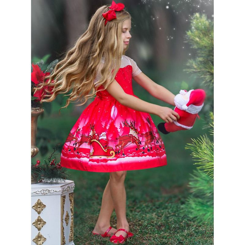 Girls Ho-Ho-Ho Sheer Sleeve Holiday Scene Dress - Mia Belle Girls, 4 of 7