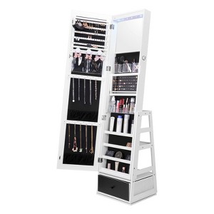 VEVOR Mirror Jewelry Cabinet, 360° Swivel Standing Mirror with Storage, Lockable Jewelry Mirror Organizer with Full Length Mirror, White - 1 of 4
