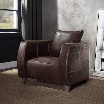 Kalona 34" Accent Chairs Distress Chocolate Top Grain Leather and Aluminum - Acme Furniture