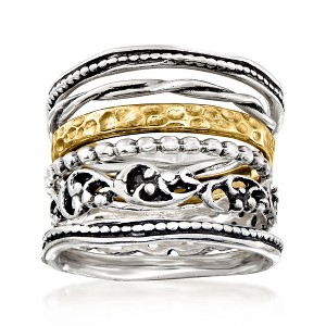 Ross-Simons Sterling Silver and 18kt Gold Over Sterling Jewelry Set: 6 Textured Rings - 1 of 4