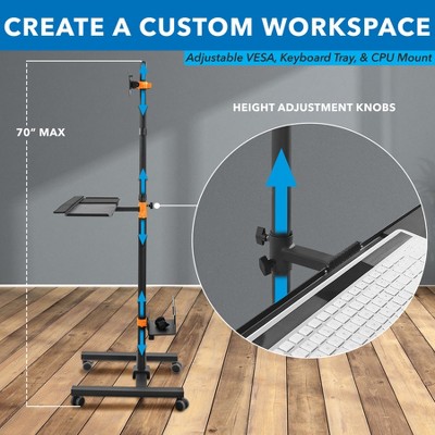 Black Height Adjustable Mobile Computer Cart with Monitor Mount and CPU Holder