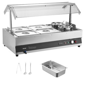 VEVOR Electric Soup Warmer,Two 6.34QT Pots & Four 1/2Pans,Stainless Steel Commercial Food Warmer with 86~185°F Adjustable Temp,1500W Bain Marie,Silver - 1 of 4