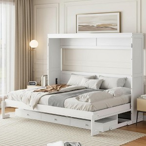 Polibi Queen Murphy Cabinet Bed with Vanity Desk, Mirror & Drawers - 1 of 4