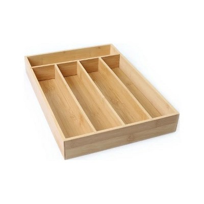 LunaLulinlk Natural Bamboo Expandable Silverware Organizer, 13.98 x 10.04-15.35 x 1.97 inches