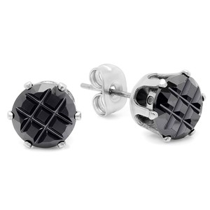 Steeltime Men's stainless steel and simulated black diamonds stud earrings. Color Options: Silver, Gold - 1 of 4