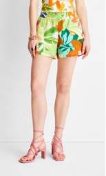 Women's Floral Print Linen Shorts - Future Collective™ with Alani Noelle Pink/Blue/Green