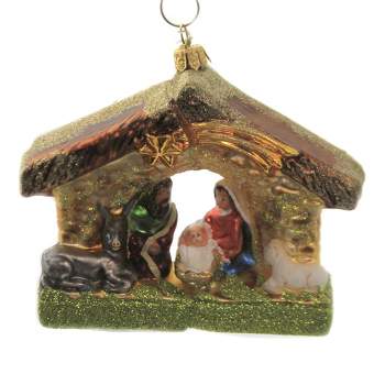 Holiday Ornaments Nativity Scene  -  One Ornament 4.0 Inches -  Stable Mary Joseph Baby  Jesus  -  1676P  -  Glass  -  Multicolored