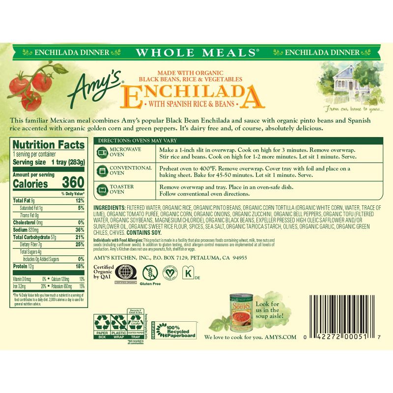 Amy&#39;s Gluten Free and Vegan  Frozen Spanish Rice &#38; Beans Enchilada Meal - 10oz, 4 of 6