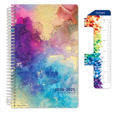 Global Datebooks Secondary Student Planner AY 2024-2025 - Matrix Style - 5.5"x8.5" (Rainbow Gold Marble)