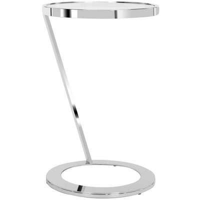 Round Chrome Metal and Glass End Table