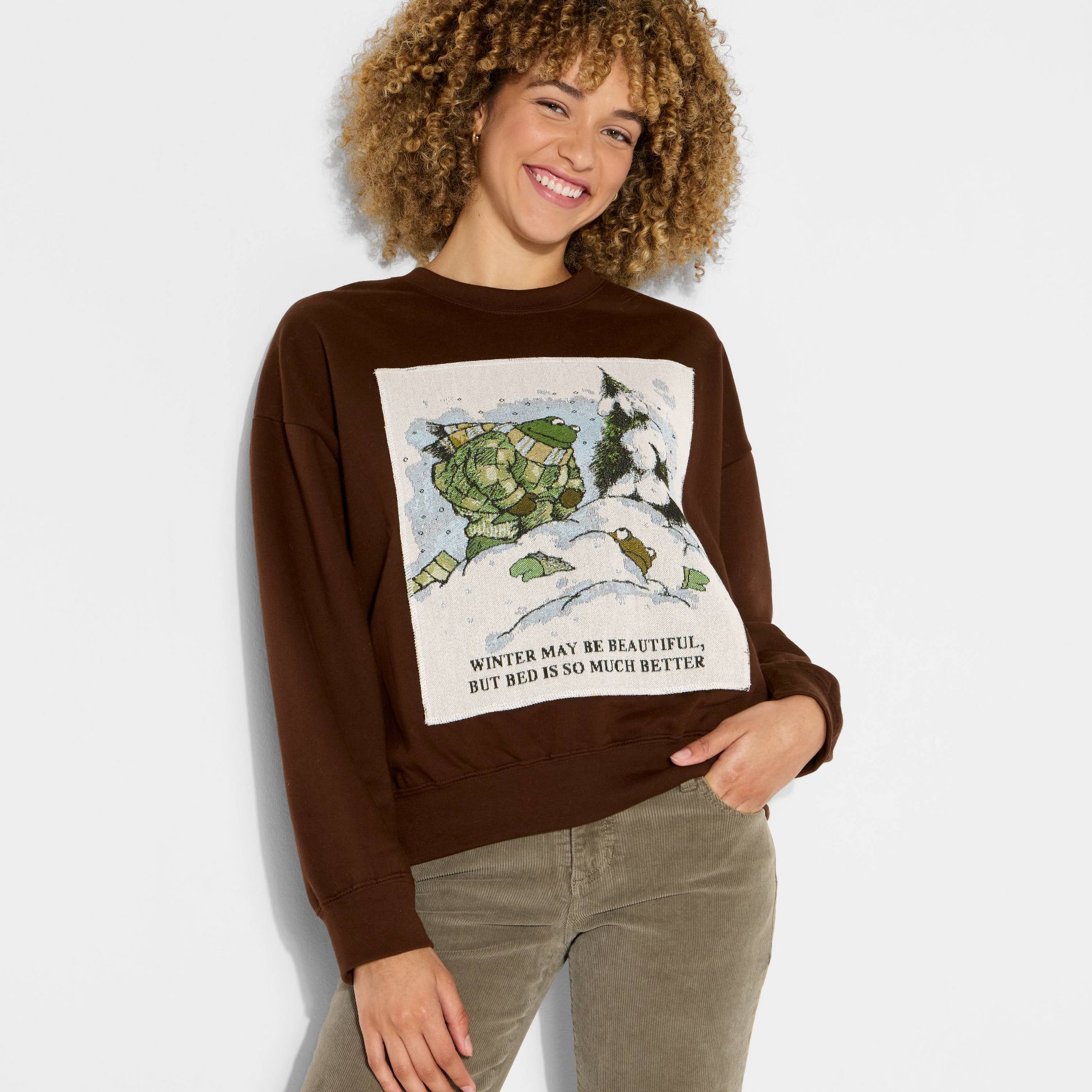 Women's Frog & Toad Fleece Graphic Pullover Sweatshirt - Brown