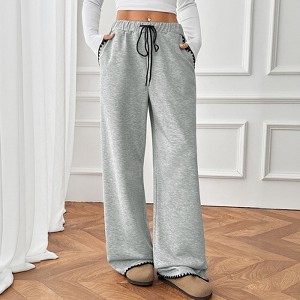 Coolmee Women Wide Leg Sweatpants Drawstring Straight Pants Elastic Waist Joggers Long Sweatpants with Pockets - 1 of 4