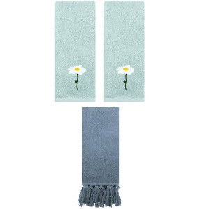 REGALWOVEN 3 Packs Cotton Soft Absorbent Floral Pattern and Solid Hand Towels - 1 of 4