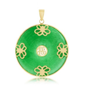 Classic Gold 14K Yellow Gold, Round Jade Butterfly 'Good Luck' Pendant - 1 of 2