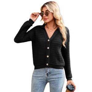 Womens Crochet Knit Sweater Cardigan Collared Cardigan Front Button Down Knitwear Long Sleeve Knit Coats - 1 of 4