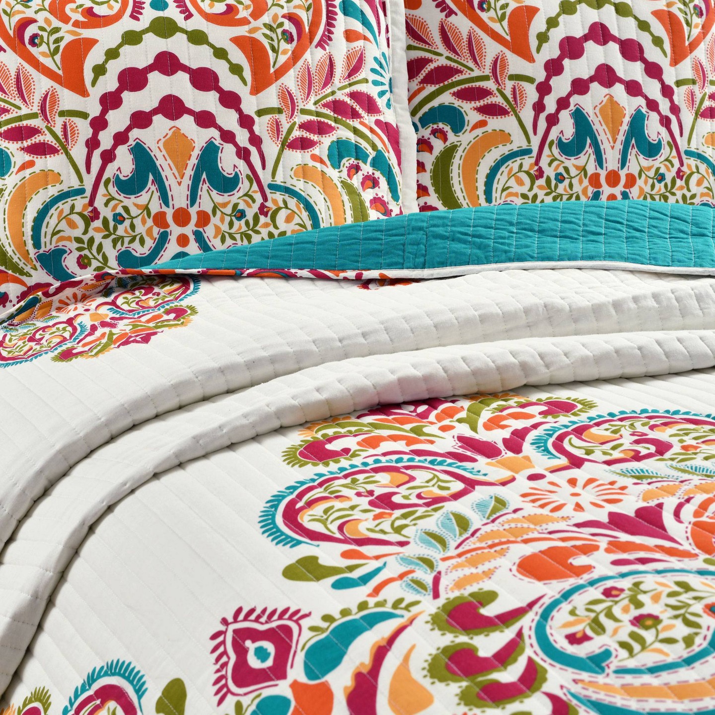 Постельное бельё Lush Decor King 3pc Clara Quilt Set Lush Décor: Cotton Damask Reversible Bedding Set with Shams, Machine Washable — фото 2