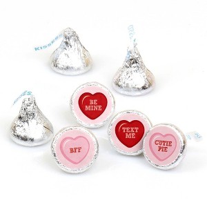 Big Dot of Happiness Conversation Hearts - Valentine's Day - Round Candy Valentine's Day Sticker Favors - Labels Fits Chocolate Candy (1 sheet of 108) - 1 of 4