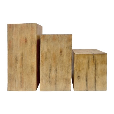 Vynxaria Retro 3-Tier Stackable End Table Set, Square-Column MGO Side Tables (33.75"/27.75"/18"H) - Indoor Outdoor Use, Natural Color
