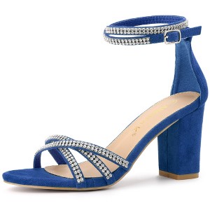 Allegra K Women's Rhinestones Crisscross Strap Strappy Chunky Heel Sandals - 1 of 4