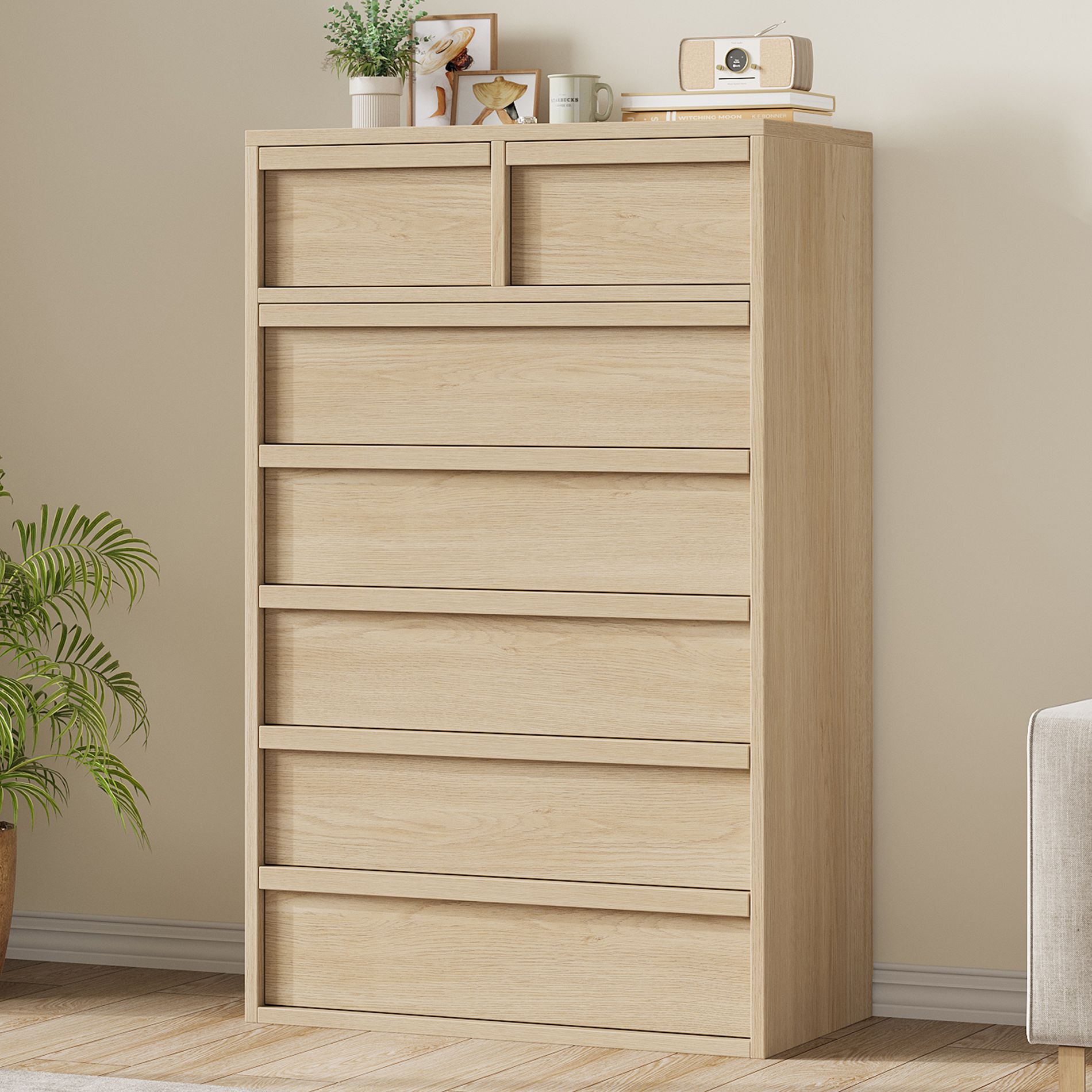 Whizmax Tall 7 Drawer Dresser, Modern 7 Chest of Drawers with Storage Freestanding, Wooden Dresser Organizer for Bedroom, Living Room, Natural Oak