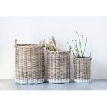Set of 3 Decorative Rattan Baskets with White Base and  Handles Beige - Storied Home