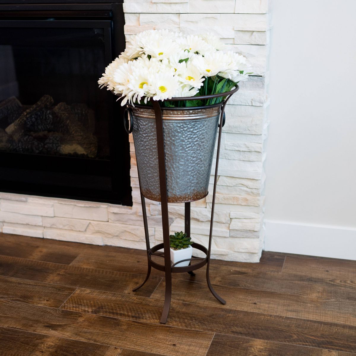 Tulip Iron Plant Stand Roman Bronze - Achla Designs: Freestanding Metal Planter Holder, Indoor/Outdoor Use, 28" Tall - thumbnail 8